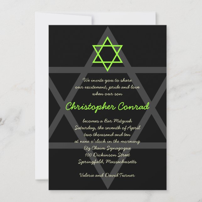 Black and Green Bar Mitzvah Invitation (Front)