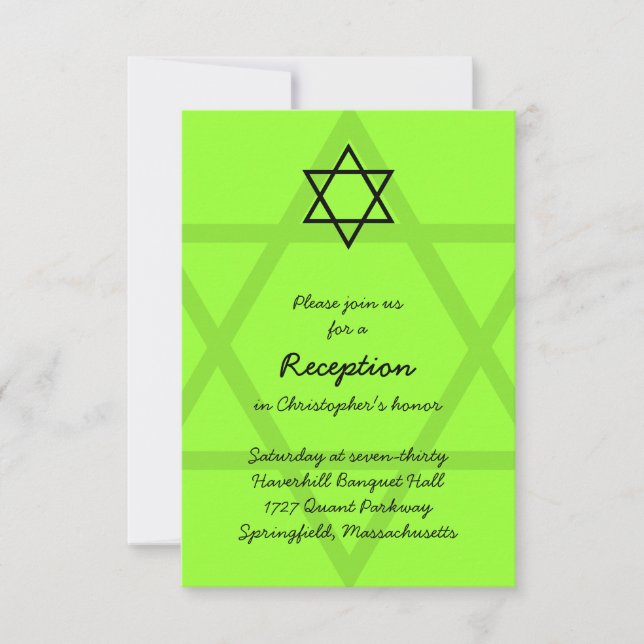 Black and Green Bar Mitzvah Reception Card 2 (Front)