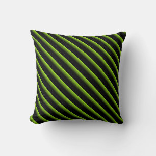 Black and Green Blended Diagonal Stripes Throw Pillow