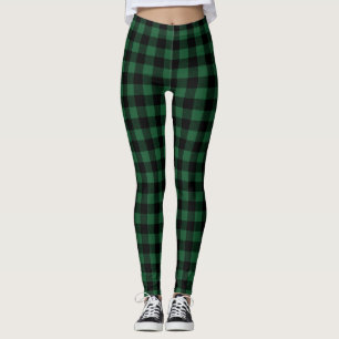 Black and Green Buffalo Check Leggings