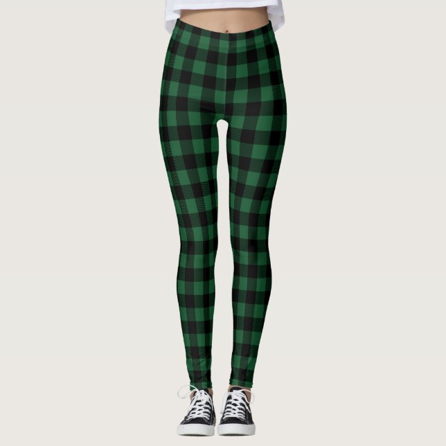 Black and Green Buffalo Check Leggings (Front)