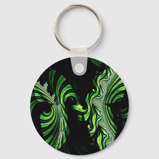 black and green butterfly fractal keychain (Front)