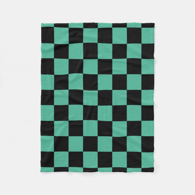 Black and Green Chequered  Fleece Blanket (Front)