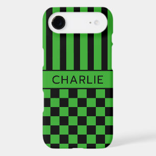 Black and Green Chequered Striped Personalized