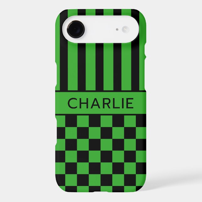 Black and Green Chequered Striped Personalized (Back)
