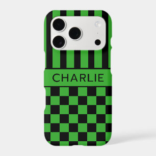Black and Green Chequered Striped Personalized
