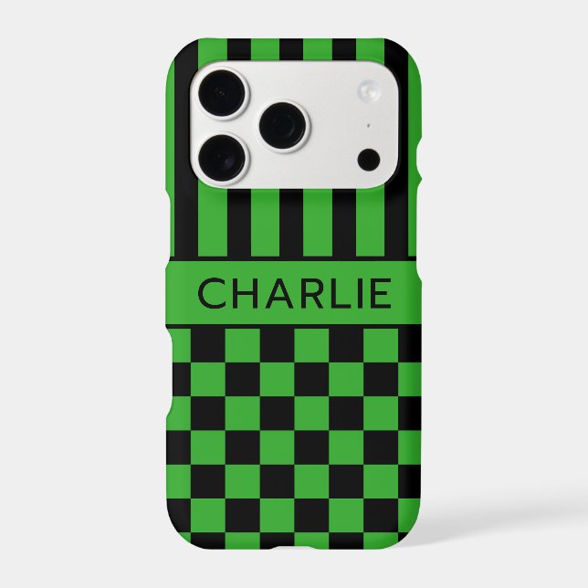 Black and Green Chequered Striped Personalized (Back)