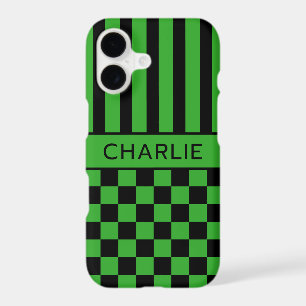 Black and Green Chequered Striped Personalized