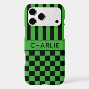 Black and Green Chequered Striped Personalized