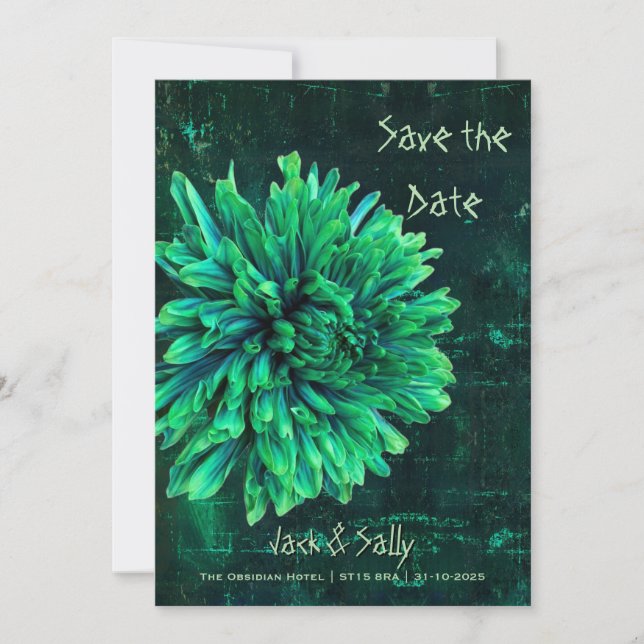 Black and Green Chrysanthemum  Save The Date (Front)