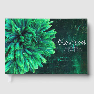 Black and Green Chrysanthemum Wedding Guest Book