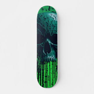  Black and Green Computer Code Skull #3 Skateboard