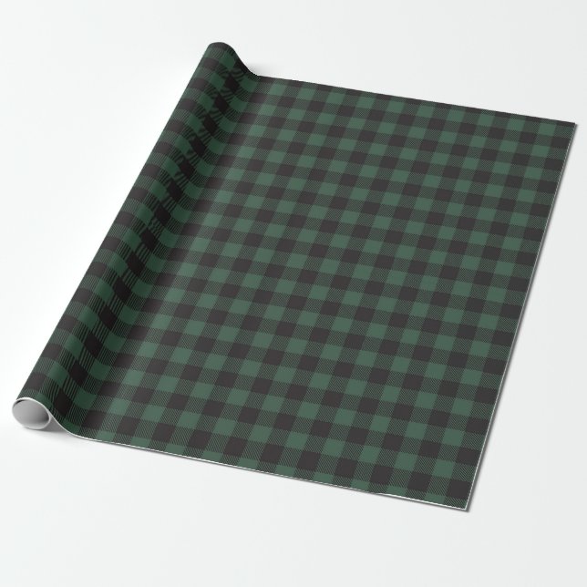 Black and Green Country Lumberjack Plaid   Wrapping Paper (Unrolled)