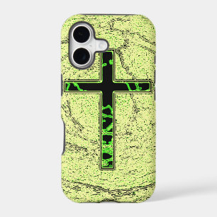 BLACK AND GREEN CROSS WITH MARBLE BACKGROUND