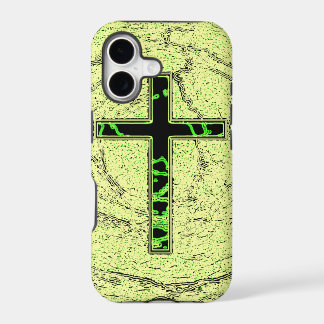 BLACK AND GREEN CROSS WITH MARBLE BACKGROUND