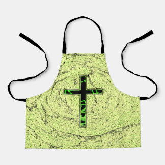 BLACK AND GREEN CROSS WITH MARBLE BACKGROUND APRON