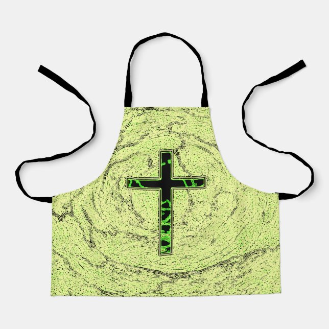 BLACK AND GREEN CROSS WITH MARBLE BACKGROUND APRON (Front)
