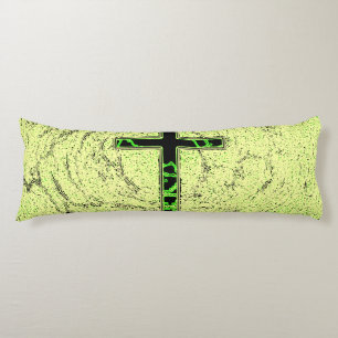 BLACK AND GREEN CROSS WITH MARBLE BACKGROUND BODY PILLOW