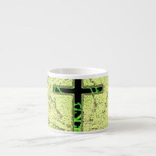 BLACK AND GREEN CROSS WITH MARBLE BACKGROUND ESPRESSO CUP