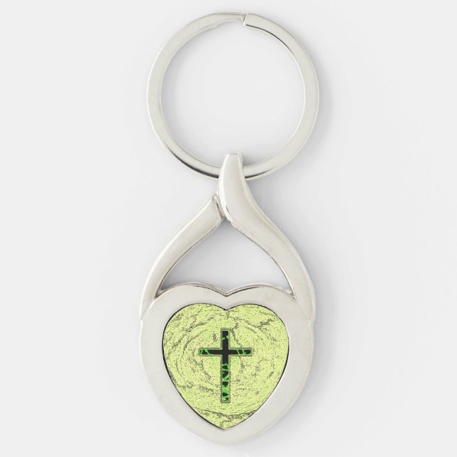 BLACK AND GREEN CROSS WITH MARBLE BACKGROUND KEYCHAIN (Front)