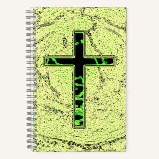 BLACK AND GREEN CROSS WITH MARBLE BACKGROUND NOTEBOOK