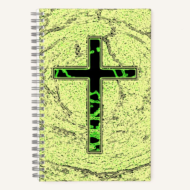 BLACK AND GREEN CROSS WITH MARBLE BACKGROUND NOTEBOOK (Front)