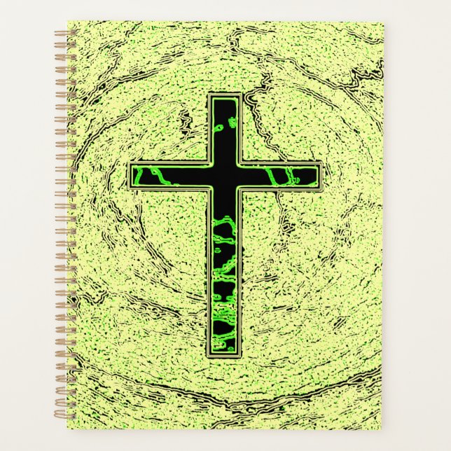 BLACK AND GREEN CROSS WITH MARBLE BACKGROUND PLANNER (Front)