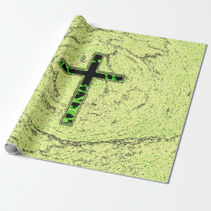 BLACK AND GREEN CROSS WITH MARBLE BACKGROUND WRAPPING PAPER
