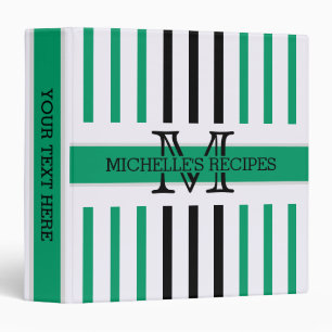 Black and Green-cyan Stripes Modern Monogram Binder