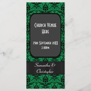 Black and green damask wedding program