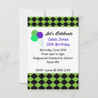 Black and Green Diamond Birthday Invitation