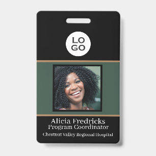 Black and Green Employee Photo ID with Logo Badge