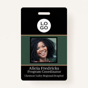 Black and Green Employee Photo ID with Logo Badge