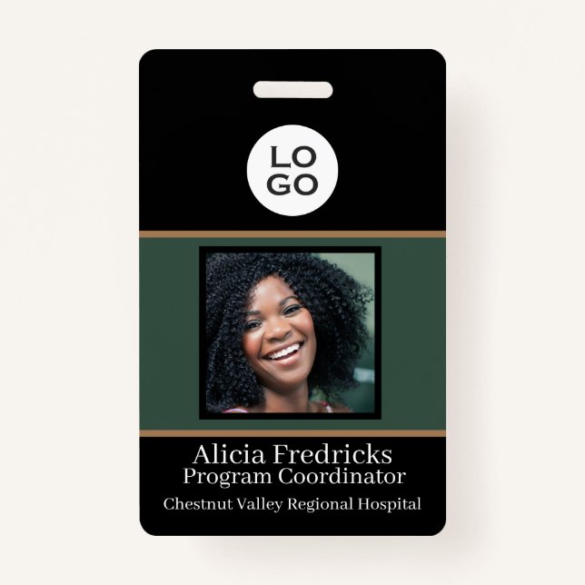Black and Green Employee Photo ID with Logo Badge (Front)