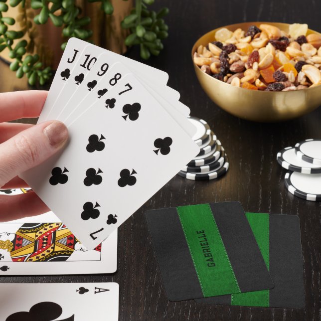 Black and green faux leather texture playing cards (In Situ)