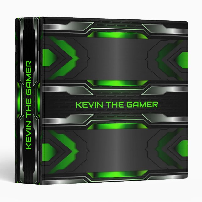 Black and green gaming background geometric design binder (Front/Spine)