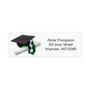Black and Green Graduation Cap and Tassel Address