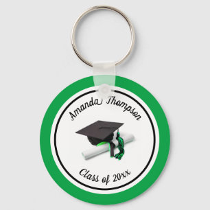 Black and Green Graduation Cap and Tassel Keychain