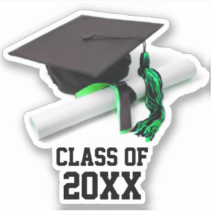 Black and Green Graduation Cap & Tassel Class Of