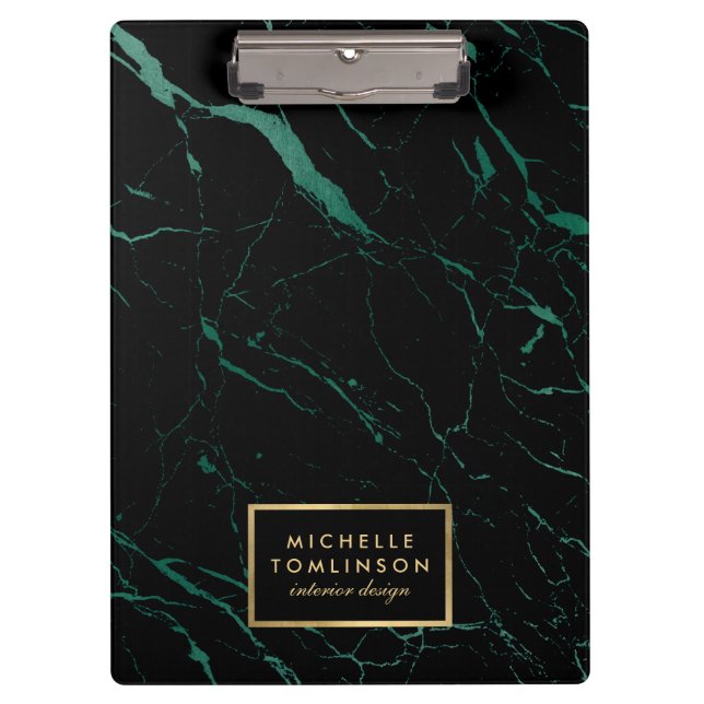 Black and Green Marble Designer Personalized Clipboard (Front)
