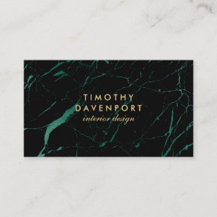 Black and Green Marble with Faux Gold Text II Business Card