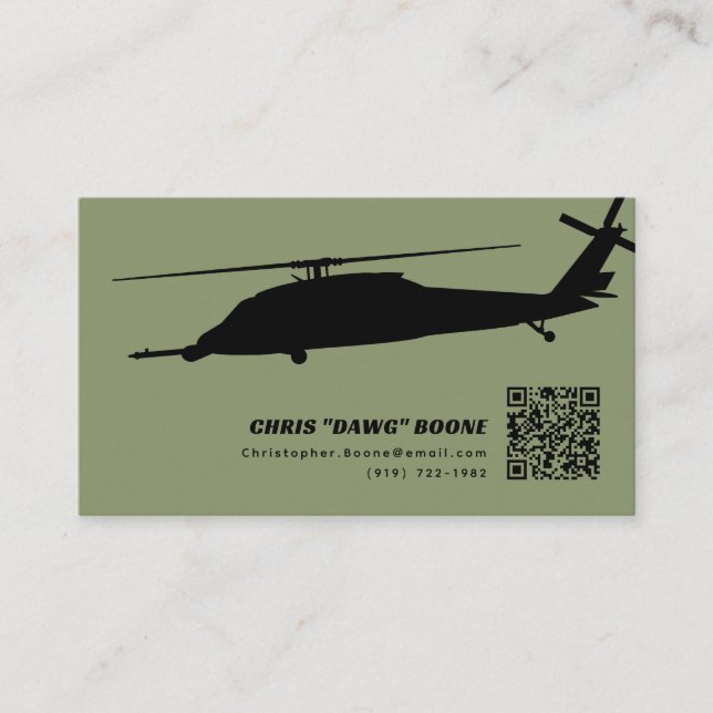 Black and Green Modern Pavehawk Helicopter Business Card (Front)