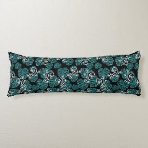 Black And Green Pattern - Geckos And Leaves Body Pillow