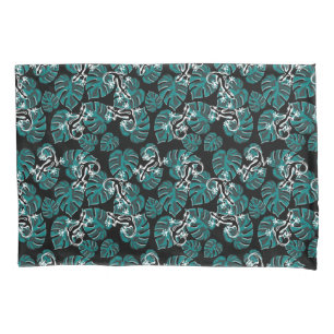 Black And Green Pattern - Geckos And Leaves Pillowcase
