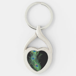 Black and Green Peacock Feather Keychain