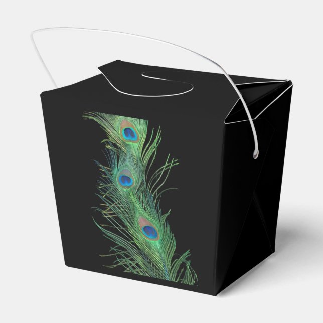 Black and Green Peacock Feathers Favor Box (Back Side)