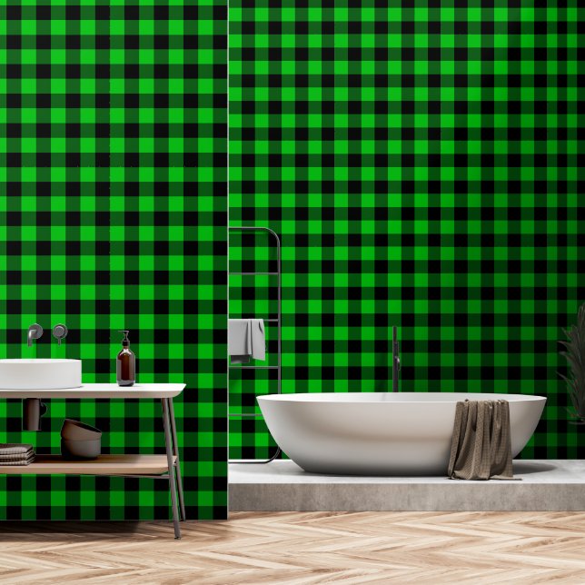 Black and Green Plaid Wallpaper (Bathroom)