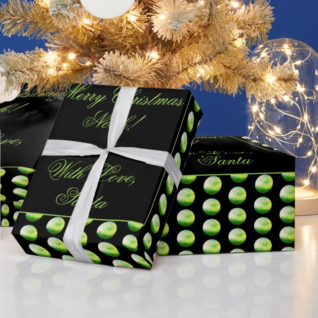 Black and Green Polka Dots Pattern Elegant Chic Wrapping Paper (Holidays)