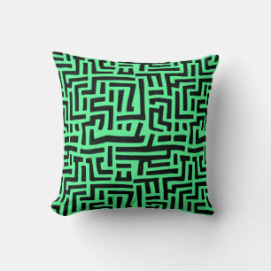 Black And Green Pop Art Maze Pattern Throw Pillow