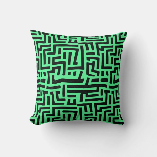 Black And Green Pop Art Maze Pattern Throw Pillow (Front)